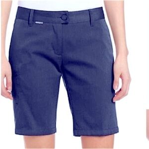 544. ICEBREAKER Vista Shorts. Navy Merino Wool Blend, Denim Look.